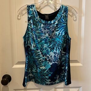 Ann Taylor Petite Floral Blue Sleeveless Top